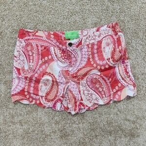Pappagallo Shorts Paisley Pink Red Scalloped Hem Preppy 12‎